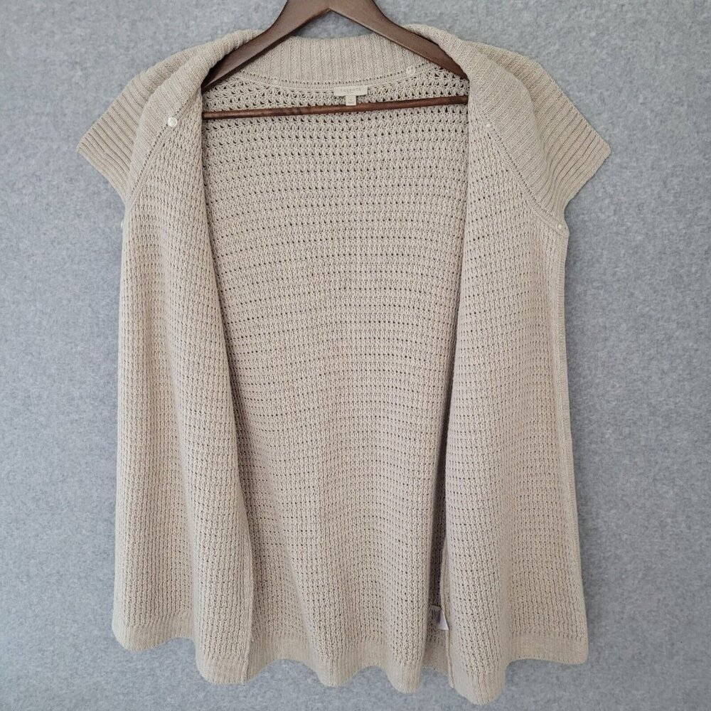 Talbots Womens Open Front Cardigan Size S Beige Office Career Missing Fur Collar - Picture 4 of 11